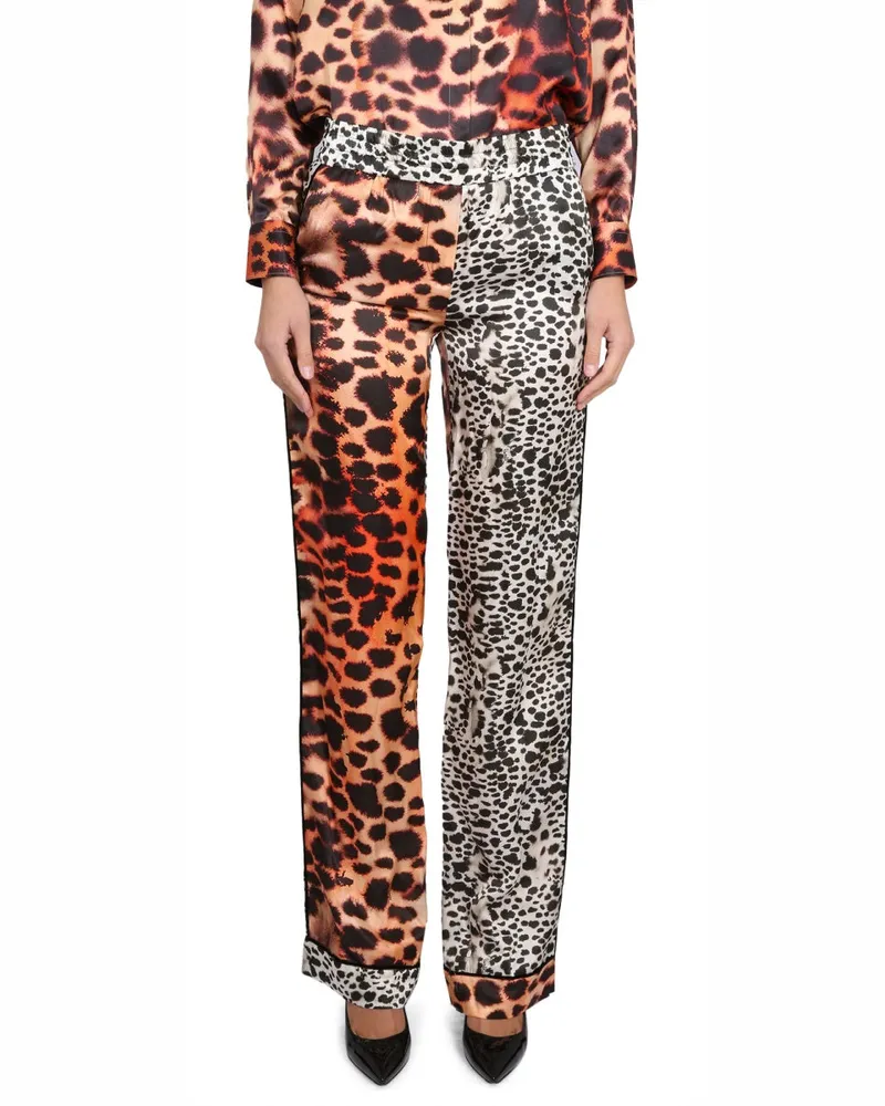 Roberto Cavalli Moray Eel Print Silk-Viscose Trousers — Pink Pink