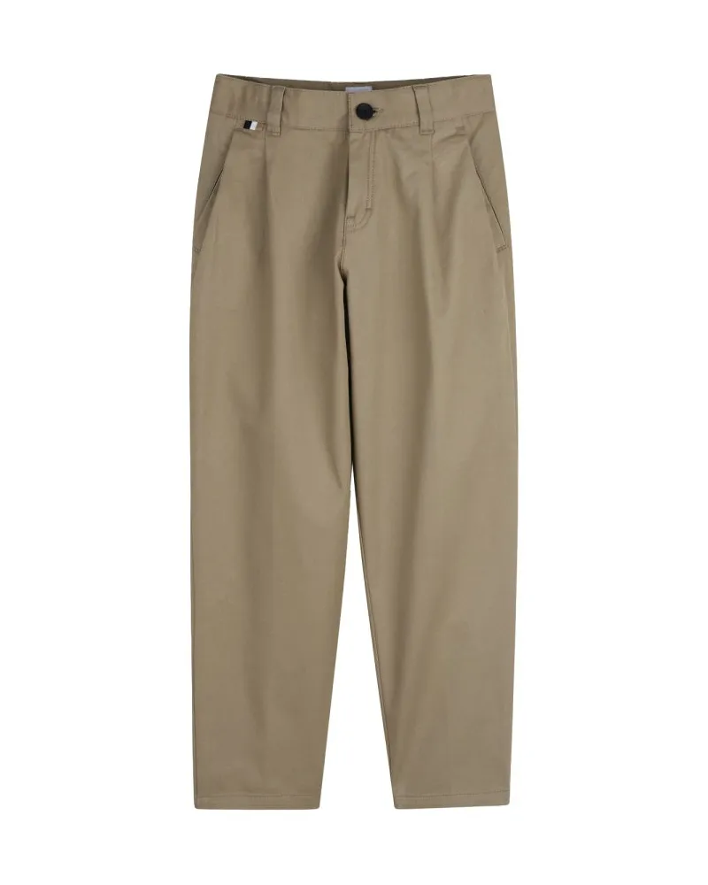 HUGO BOSS Button-Front Cotton Trousers — Beige Beige