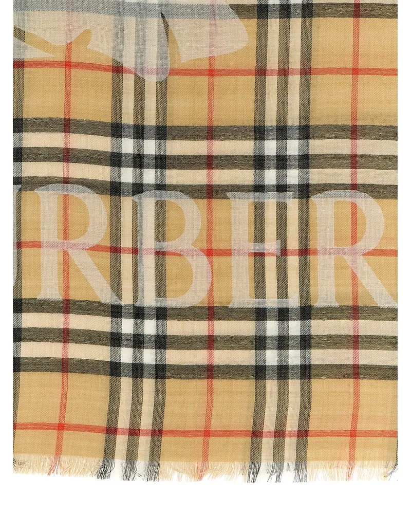 Burberry Equestrian Knight Design Burberry Check Scarf — Beige Beige
