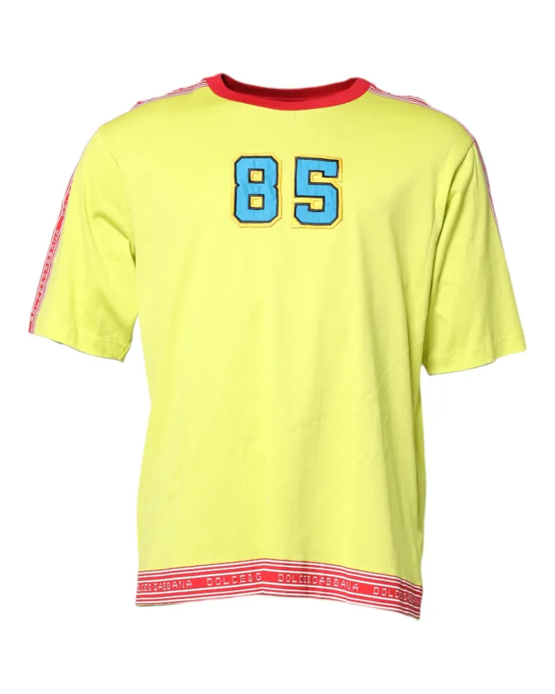 Dolce & Gabbana Men's Green Cotton 85 Patch Crew Neck T-Shirt Yellow