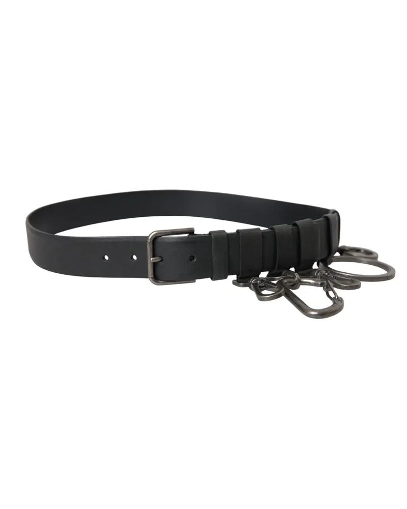 Dolce & Gabbana Men's Black Calf Leather Silver Metal Buckle Belt Black