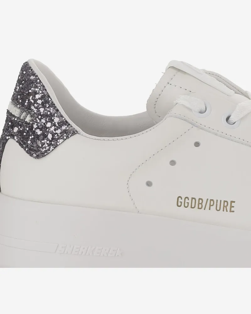 Golden Goose Leather with Glitter Heel Tab Sneaker — White White