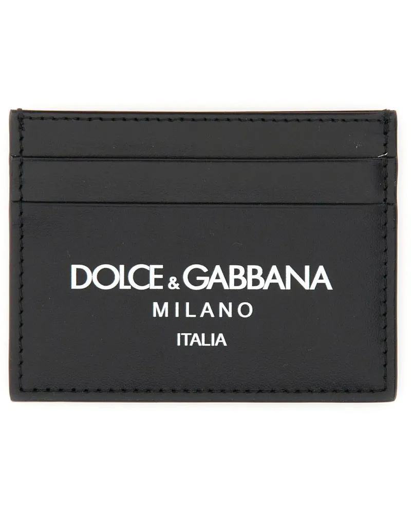 Dolce & Gabbana Logo-Print Leather Card Case — Black Black
