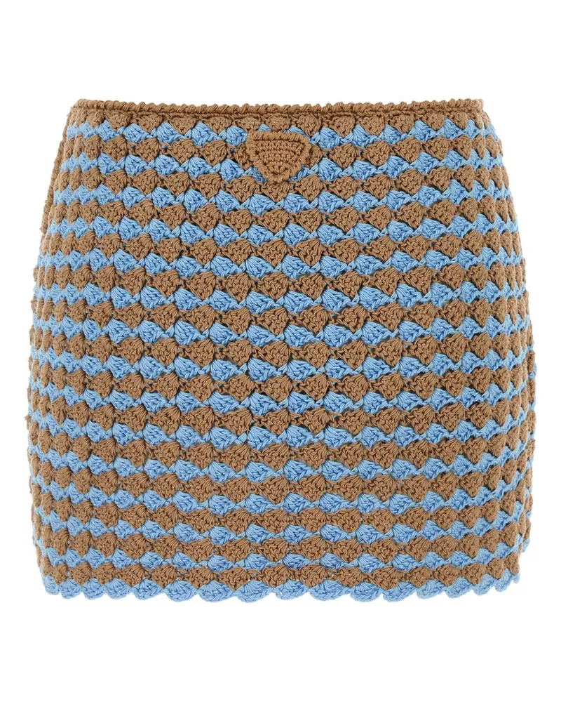 Prada Women's Two-Tone Crochet Mini Skirt Cammello+azzurro Gonne Multicolor