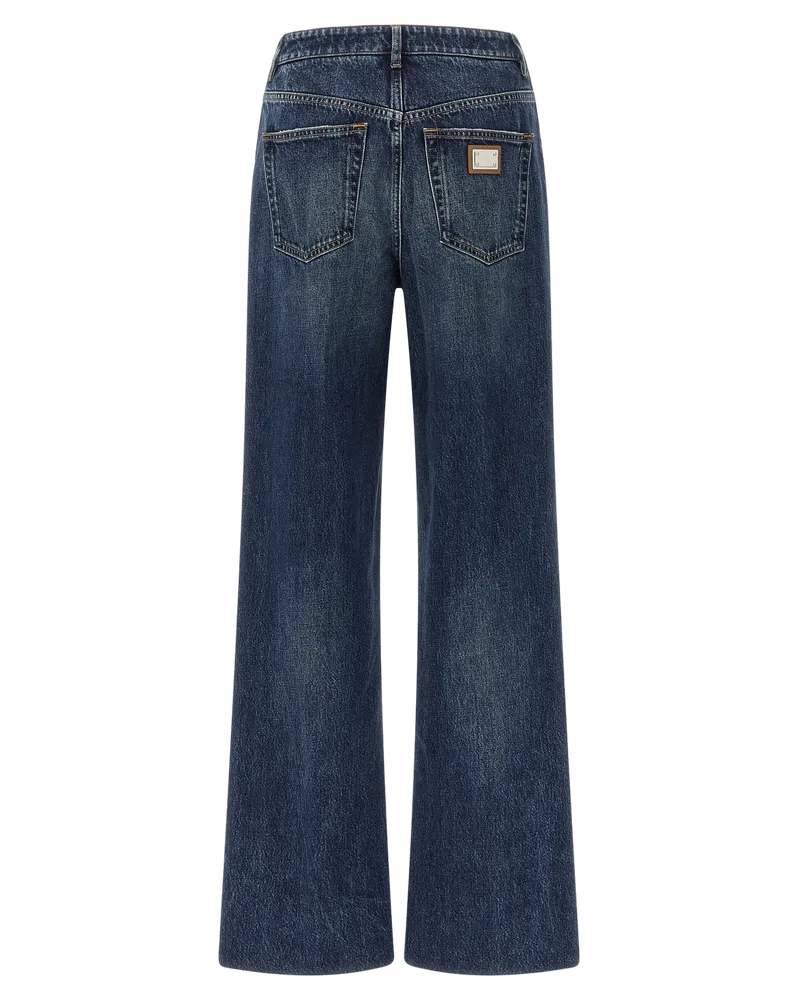Dolce & Gabbana Wide-Leg High-Waist Cotton Jeans — Blue Blue