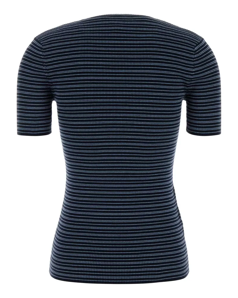 Prada Women's Embroidered Stretch Cotton Blend T-Shirt Navy+azzurro Navy