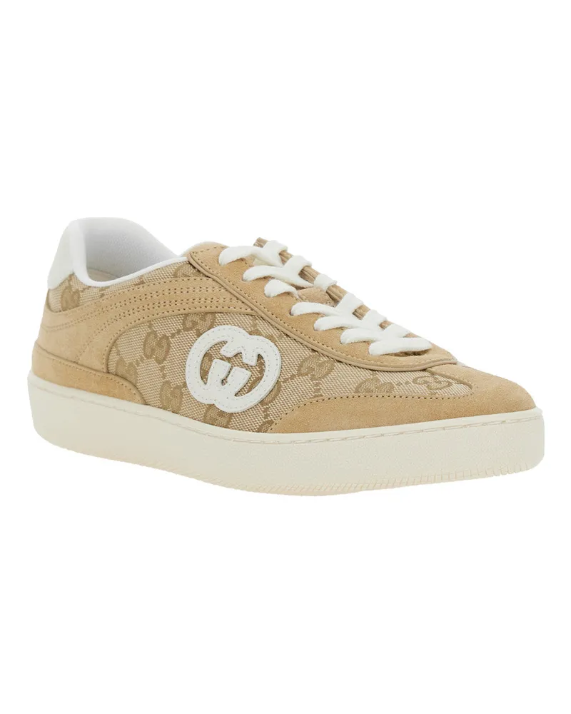 Gucci Women's Sneakers G75 Beige Suede Calf Leather Trainers Beige