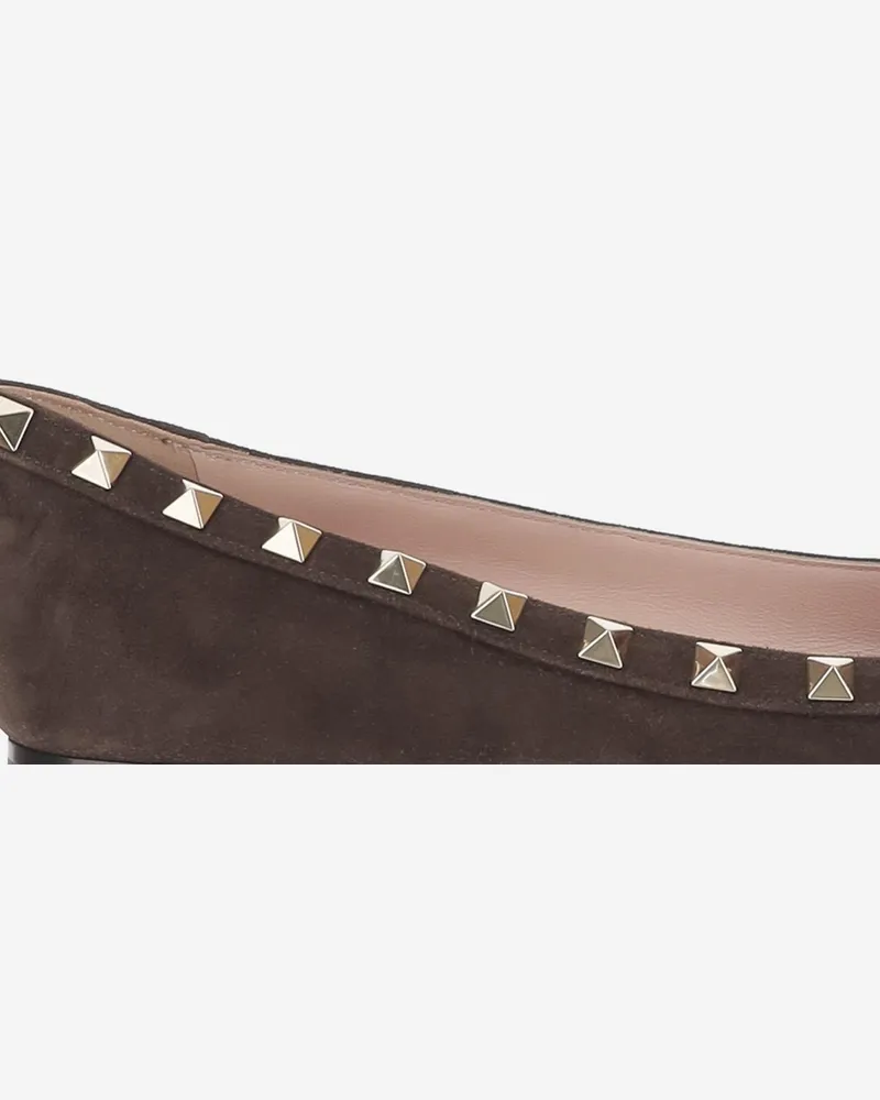 Valentino Garavani Women's Ballet Flats Rockstud Dark Brown Suede Brown