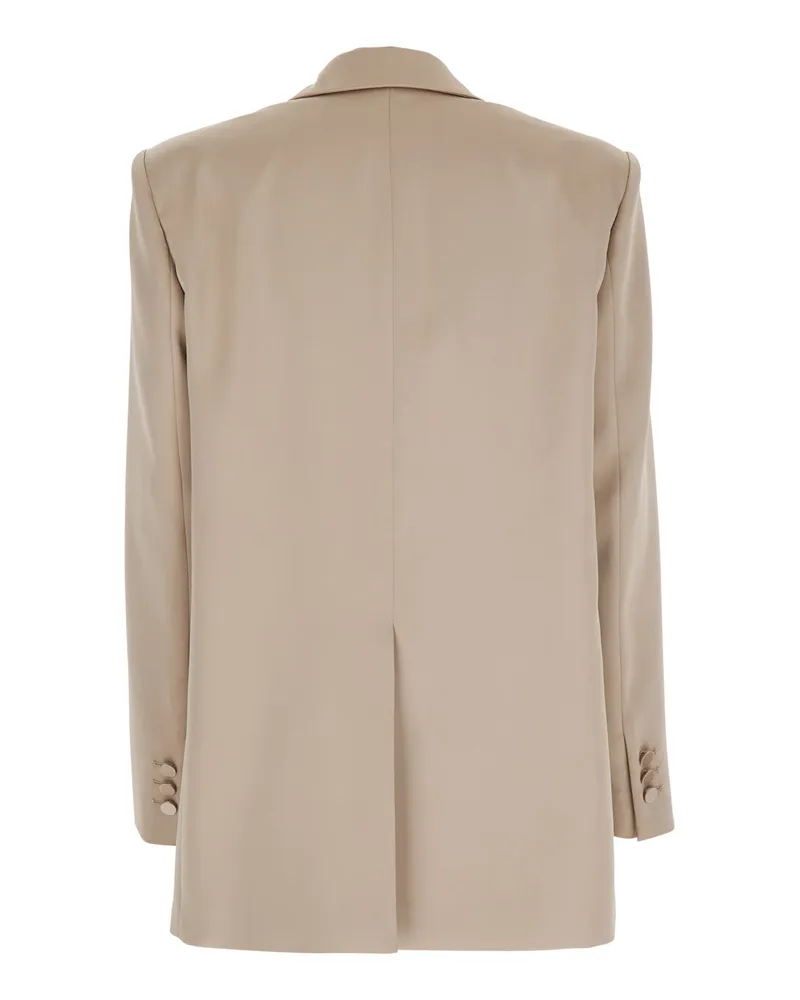 ANDAMANE Women's Beige Single-Breasted Jacket With Shoulder Pads Wool Blend Stretch Blazers Beige