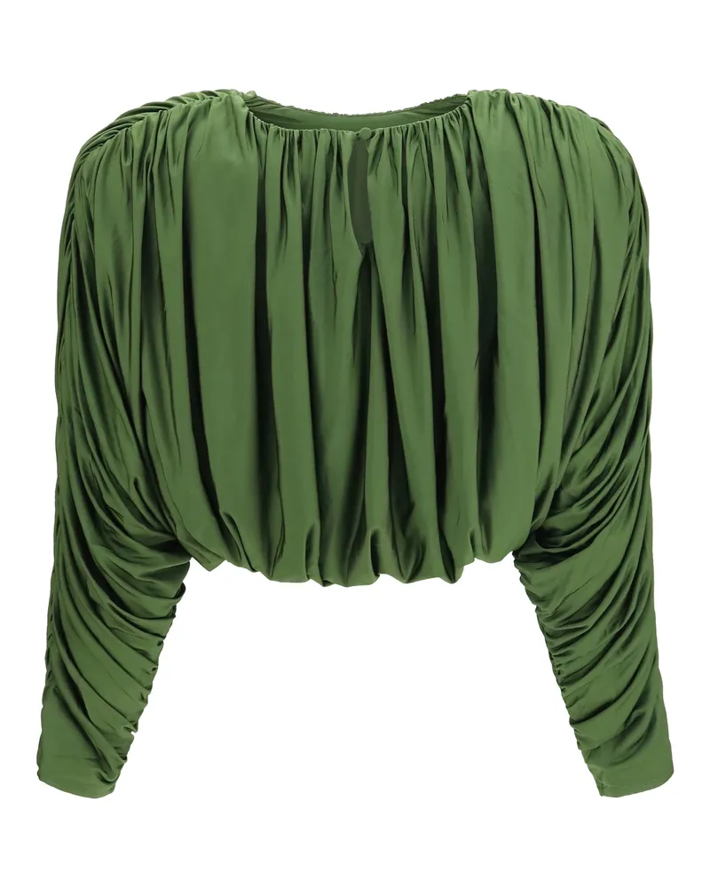 Self-Portrait Draped Gather Blouse — Green Green