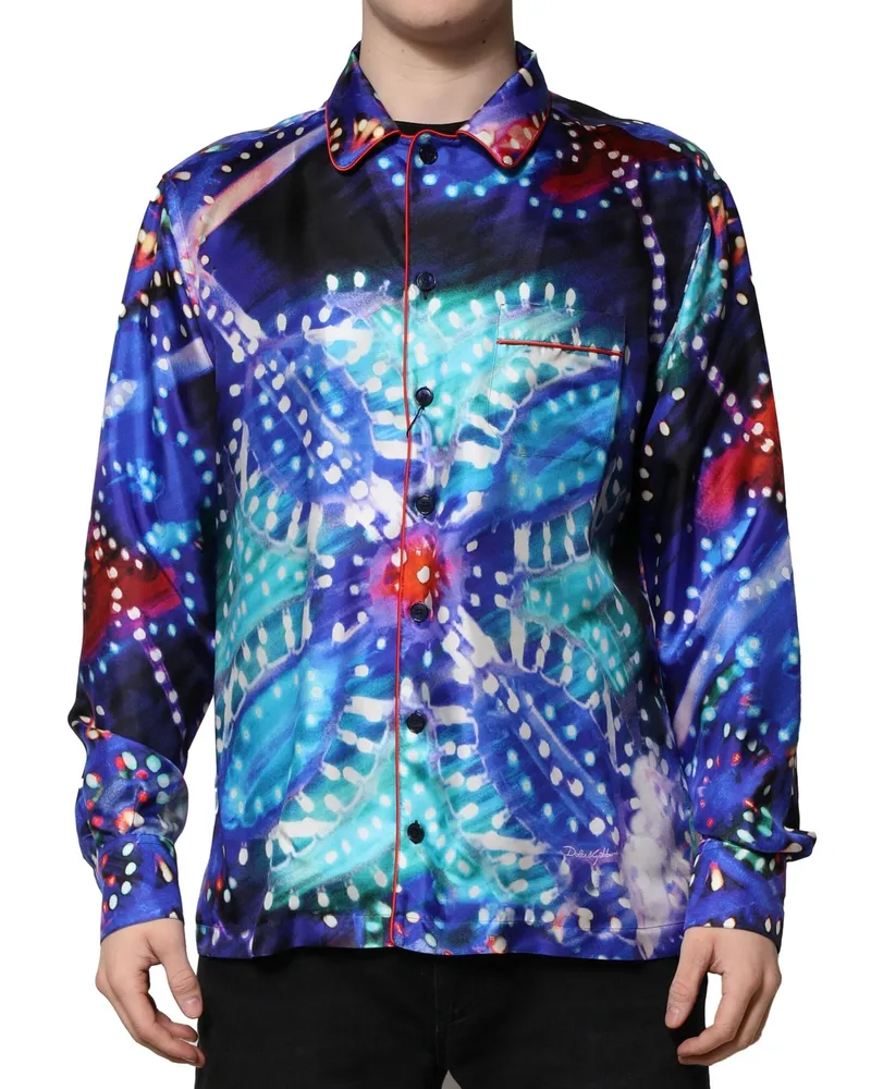 Dolce & Gabbana Men's Multicolor Printed Silk Lounge Casual Shirt Multicolor