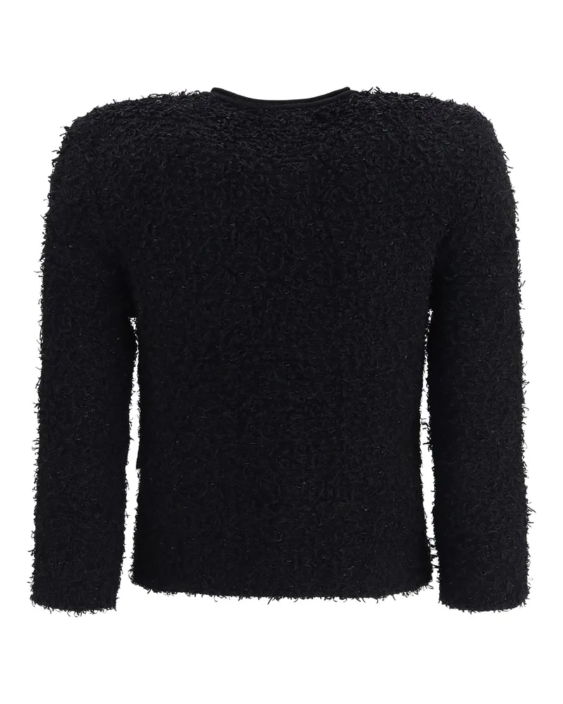 Balmain Double-Breasted Logo-Embossed Tweed Blazer — Black Black