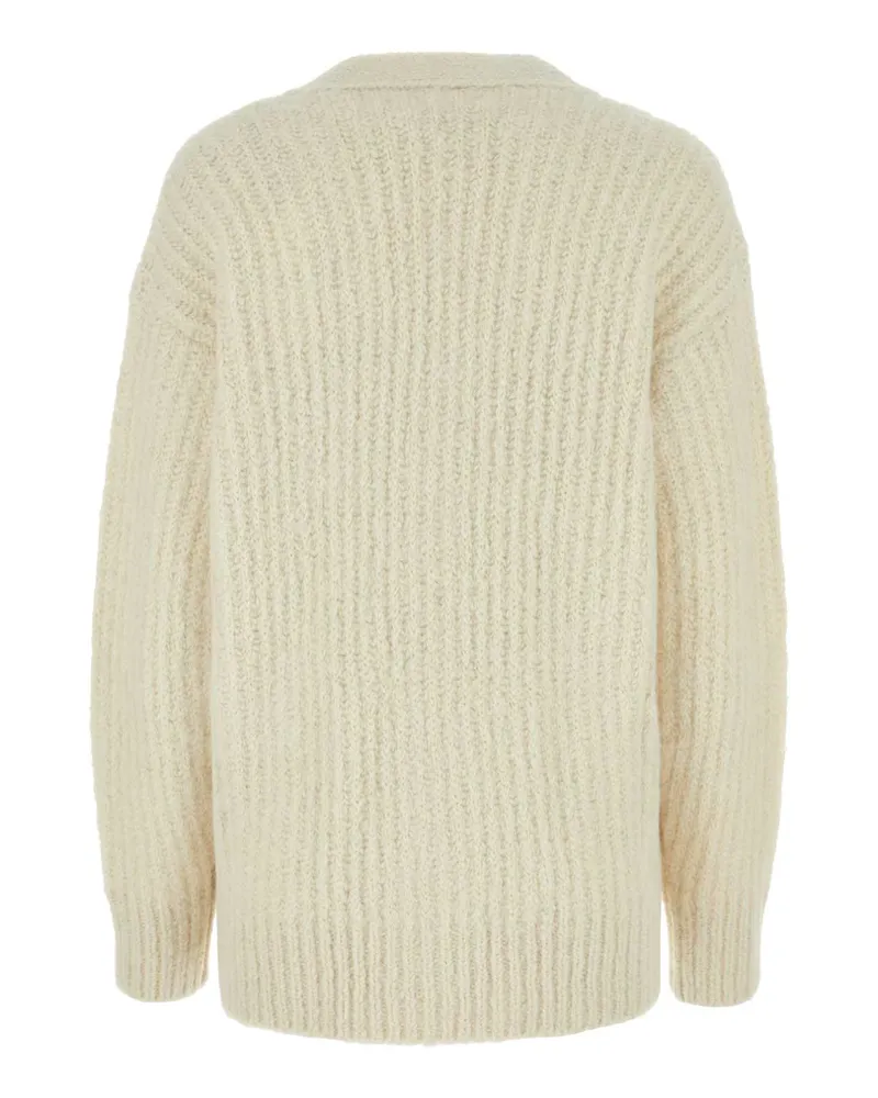 AMI Paris Women Ivory Alpaca Blend Cardigan Exterior: Wool Nylon Maglieria Sweater Beige