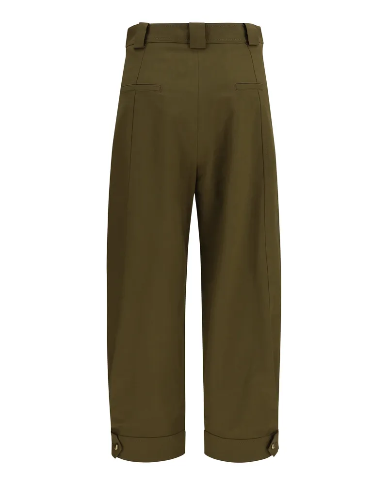 Max Mara Women's Cropped Trousers Adorni Dark Khaki Cotton Khaki