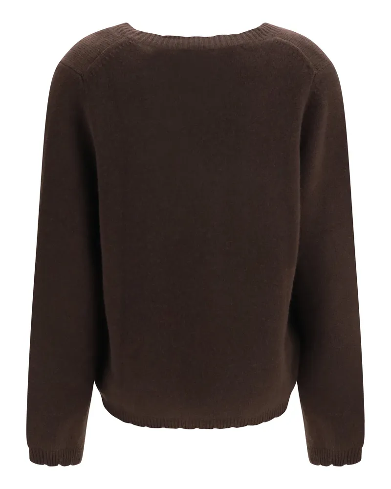 ALLUDE Women's V Neck Sweater 49 Brown