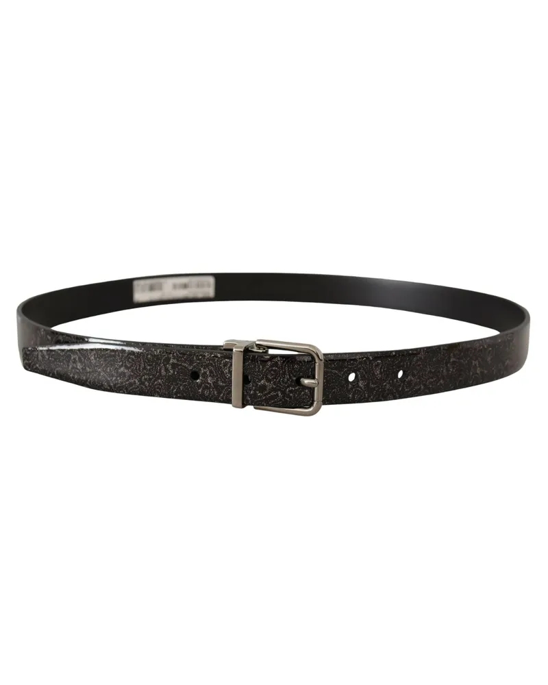 Dolce & Gabbana Men's Black Goccia Glitter Patent Leather Buckle Vernice Belt Black
