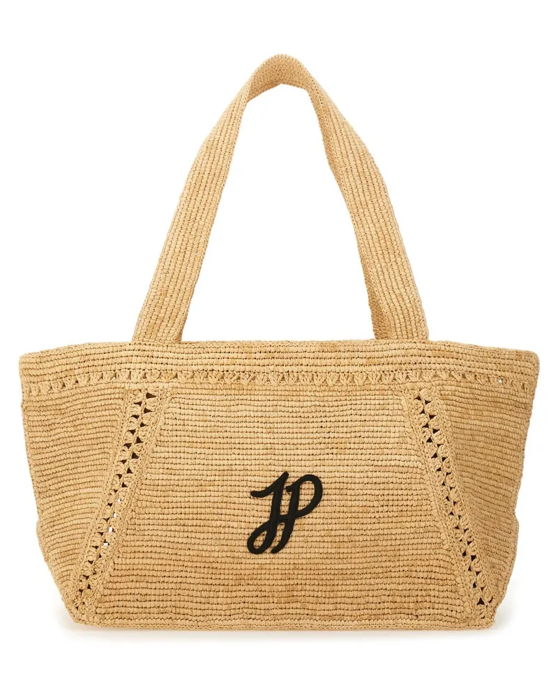 Patou Women's Large Trapeze Tote Bag Beige Raphia Handbags Hand Beige