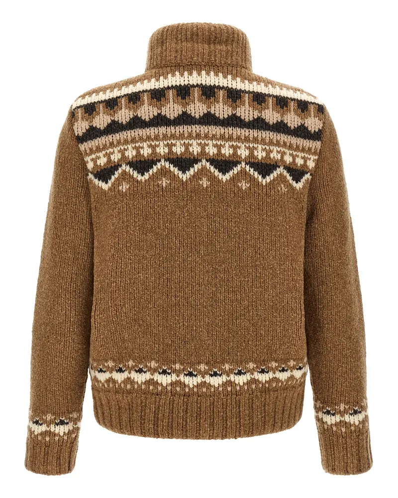 Moncler Geometric Jacquard Virgin Wool Cardigan — Brown Brown