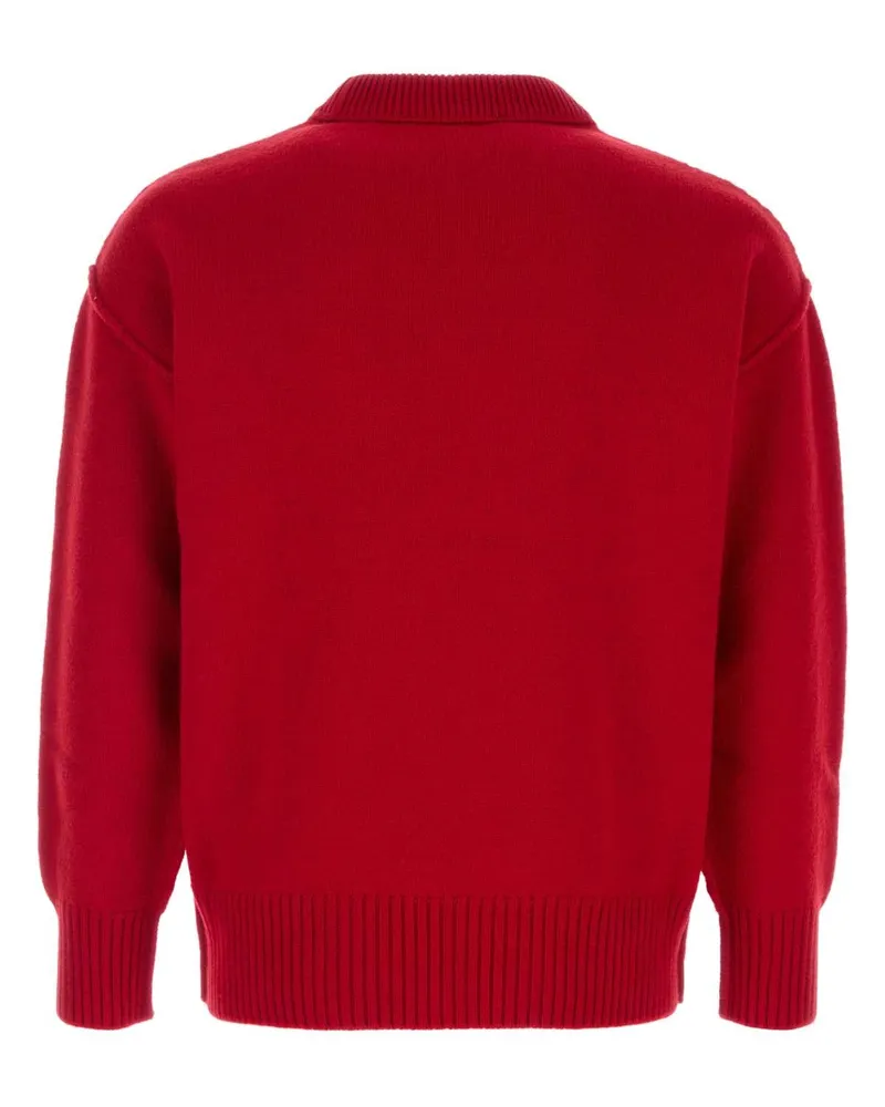 AMI Paris Logo-Embroidered Virgin Wool Sweater — Red Red