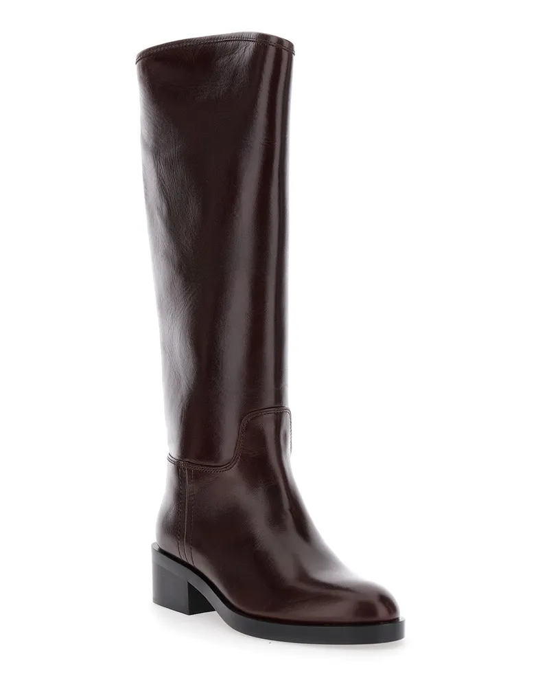 Jeffrey Campbell Women's Brown Knee High Boots With Block Heel Cow Leather Brown