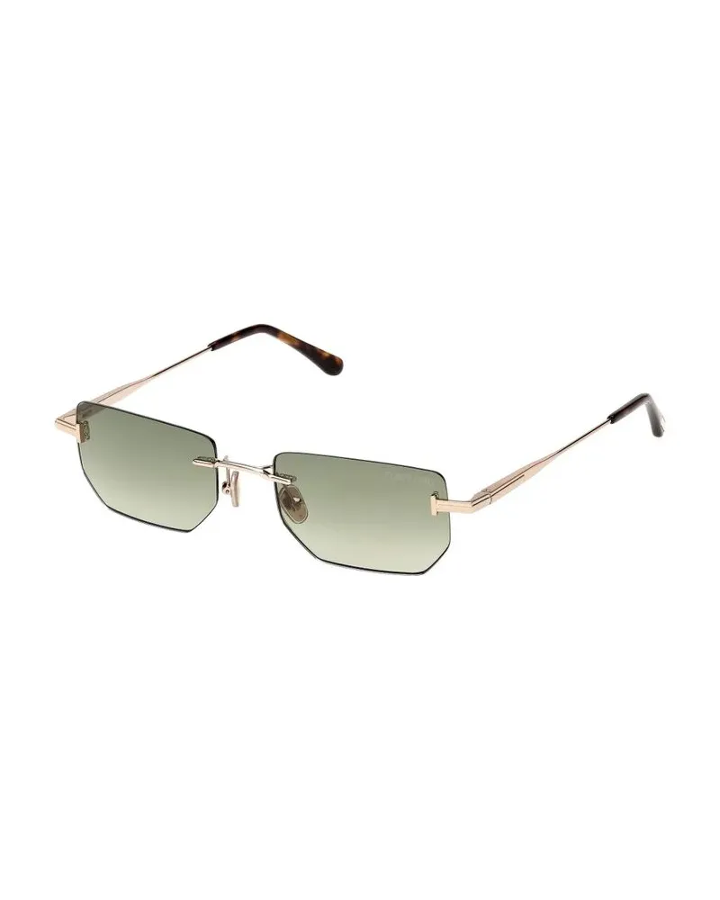 Tom Ford FT1355 Rimless Rectangle-Frame Sunglasses — Green Green