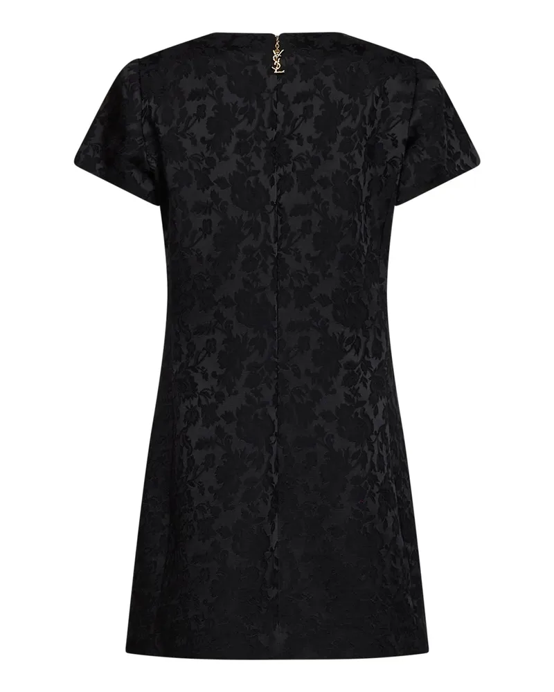 Saint Laurent Women's Mini Dress Black Floral Jacquard Satin Acetate Black