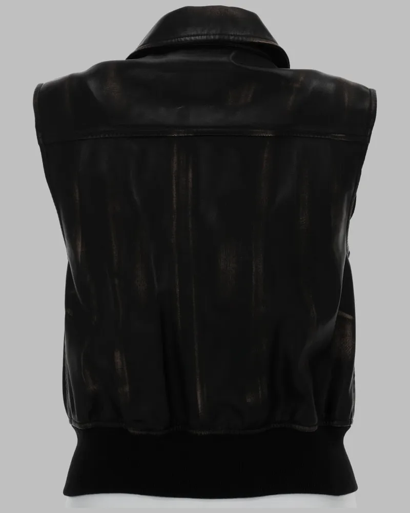 Diesel Distressed Polyester Bomber Gilet — Brown Brown
