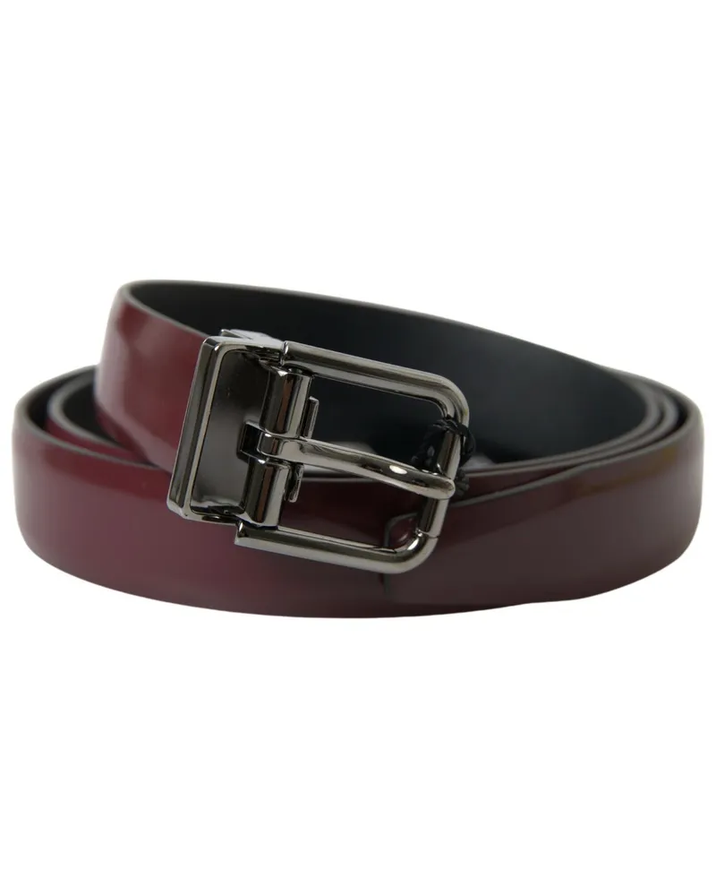 Dolce & Gabbana Men's Bordeaux Leather Silver Metal Buckle Belt Bordeaux