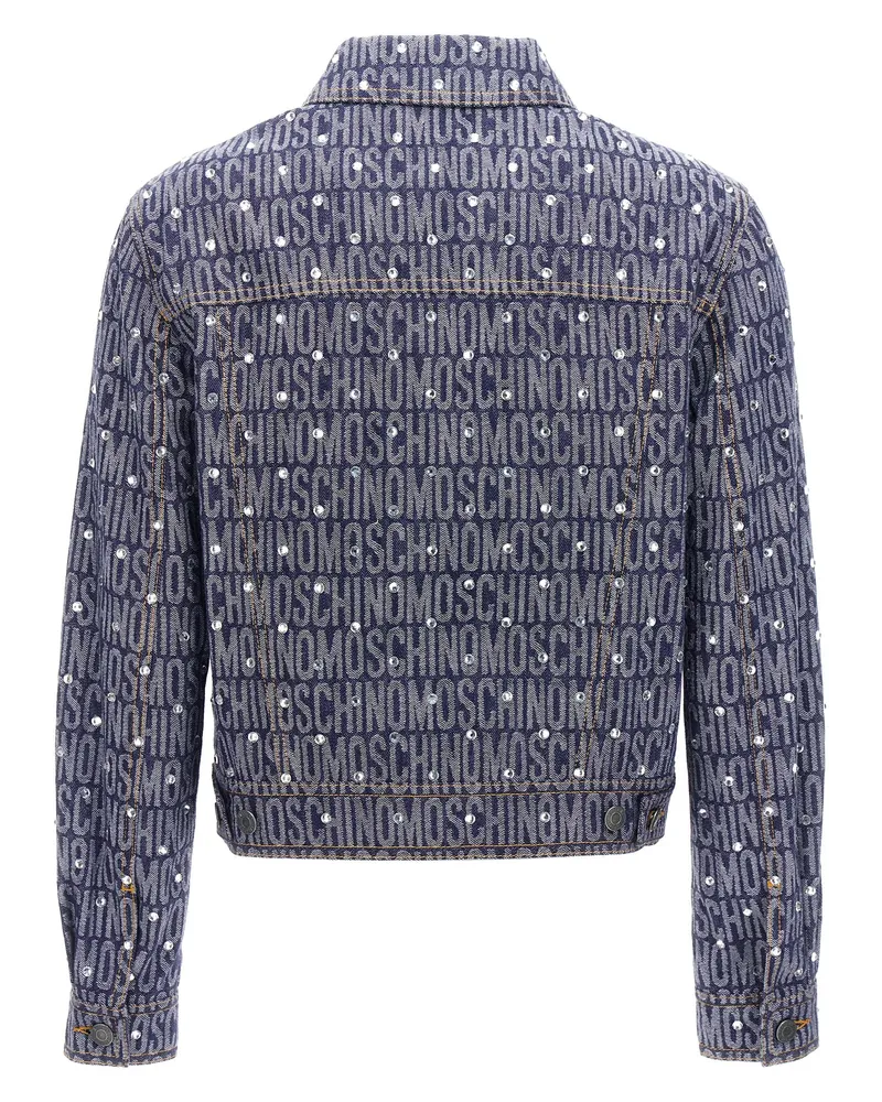 Moschino Logo-Rhinestone Denim Jacket — Navy Navy