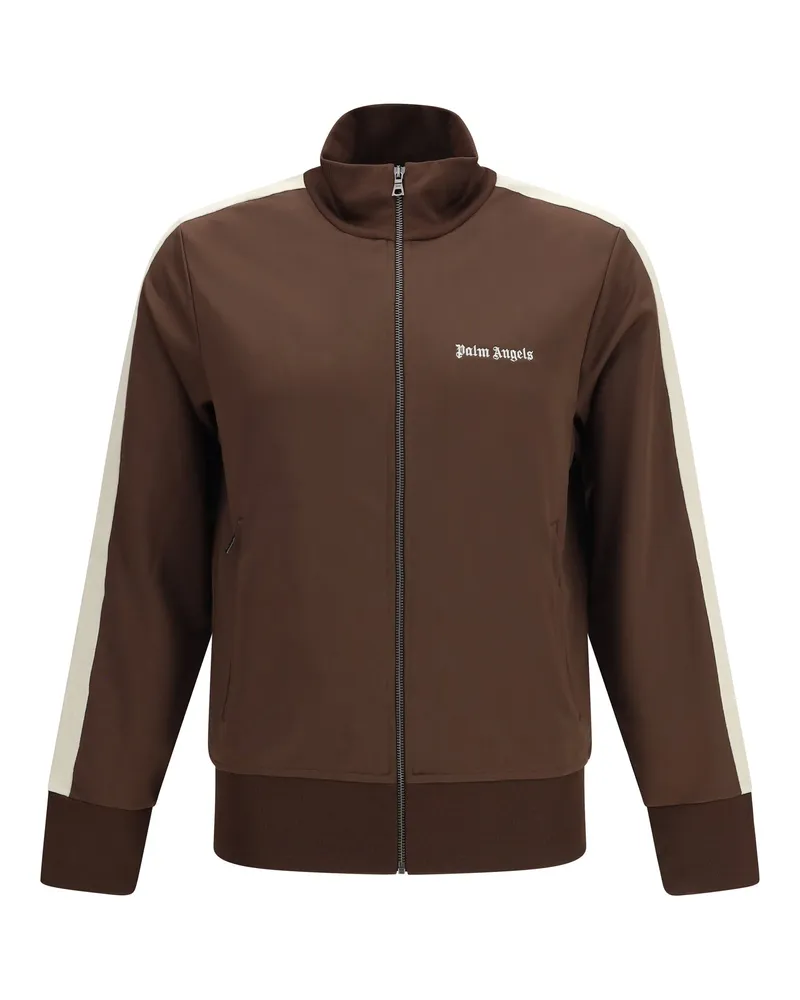 Palm Angels Men Track Jacket Brown-Off-White Polyester Sweatshirts Brown/off-white Sweater Brown