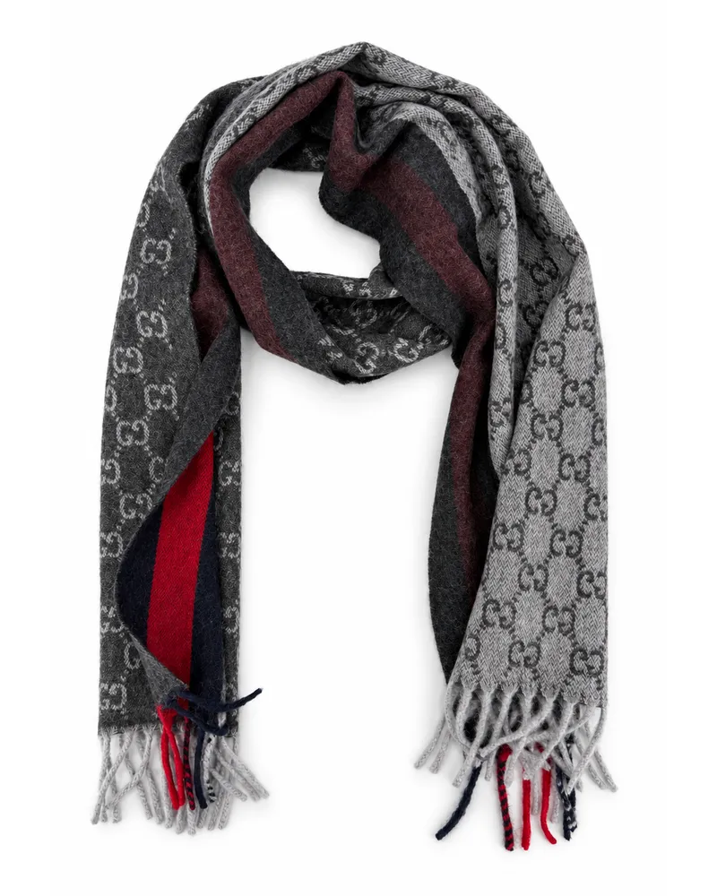 Gucci GG Monogram Cashmere & Wool Scarf — Gray Gray