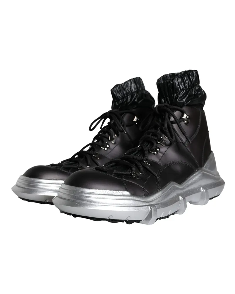 Dolce & Gabbana Men's Black Nylon Galileo High Top Sneakers Shoes Leather Black