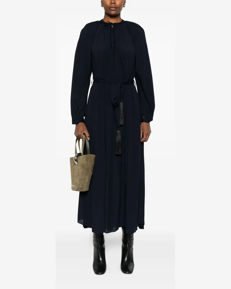 forte_forte Crepe de Chine Tie-Neck Dress — Navy Navy