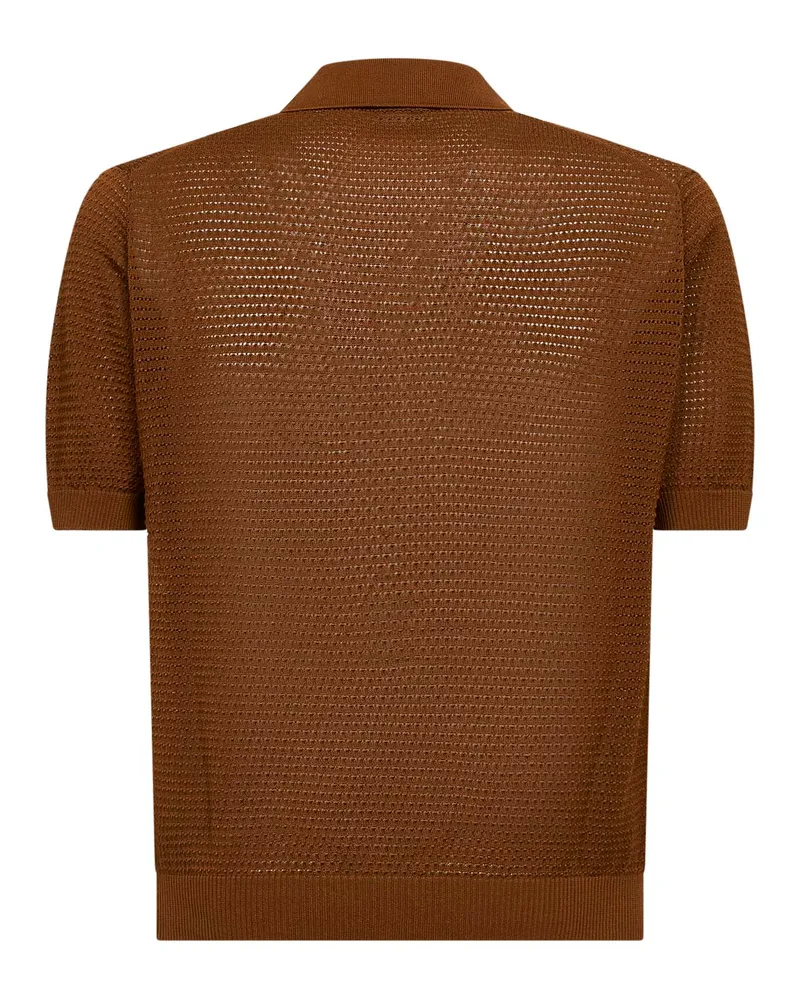 Tagliatore Men's Polo Shirt Cognac Cotton Pointelle Brown T-shirts And Polos Brown