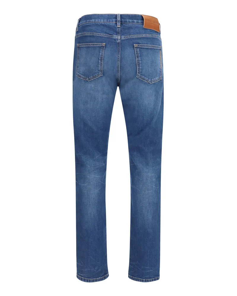Dolce & Gabbana Men's Slim Stretch Jeans With Dg Logo Variante Abbinata Cotton; Elastane Blue