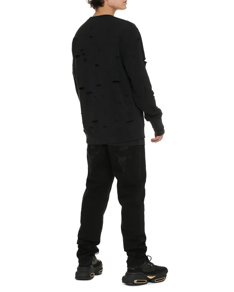 Givenchy Logo-Printed Distressed Cotton Sweatshirt — Black Black