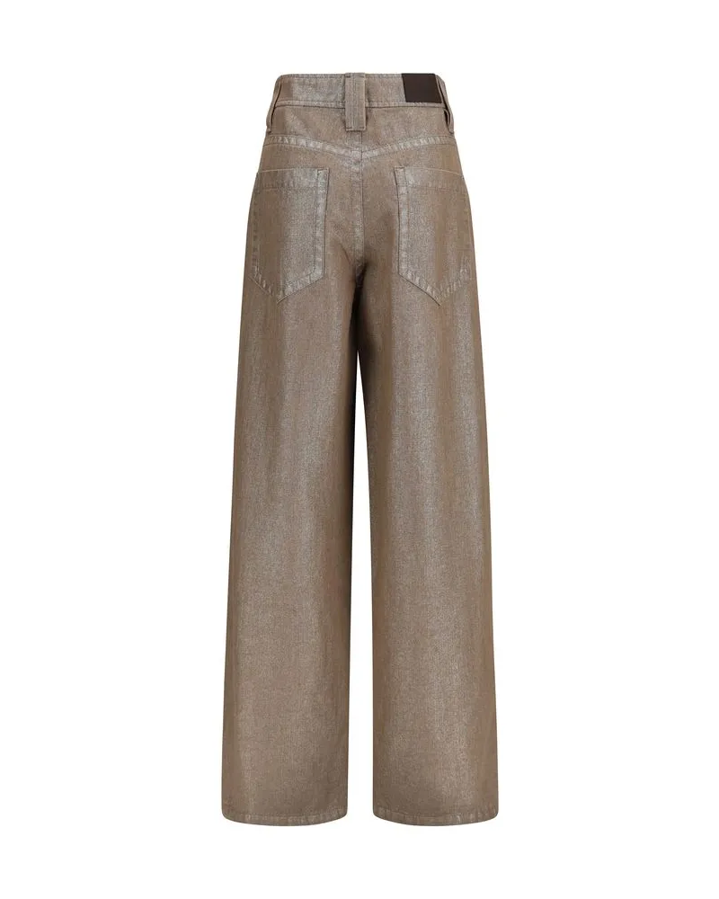 Brunello Cucinelli Lurex Wide-Leg Jeans — Beige Beige