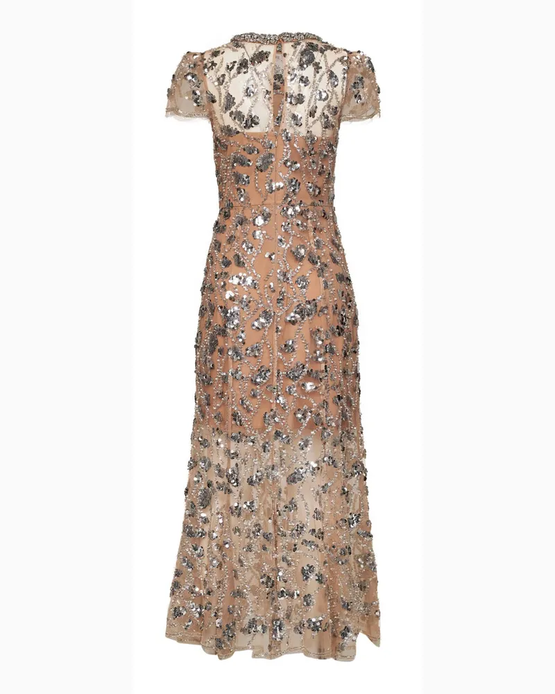Self-Portrait Women's Midi Dress Nude Tulle With Silver Sequins Polyester Nude