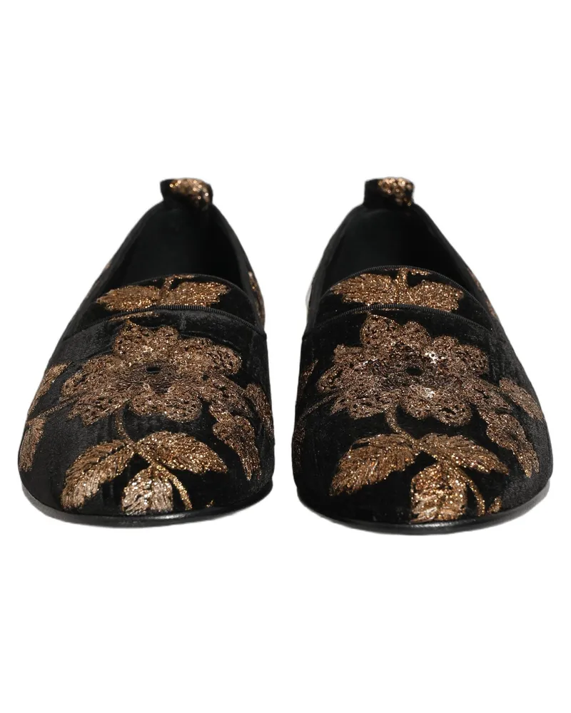 Dolce & Gabbana Men's Black Floral Jacquard Dress Loafers Shoes Nylon Polyester Silk Black