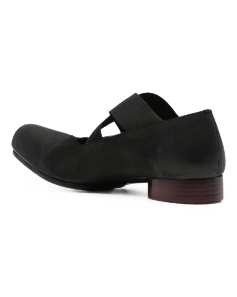 Uma Wang Leather Ballet Flat with Crossover Straps Flat — Black Black