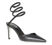 Crystal-Embellished Snake Strap Slingback Heel — Black