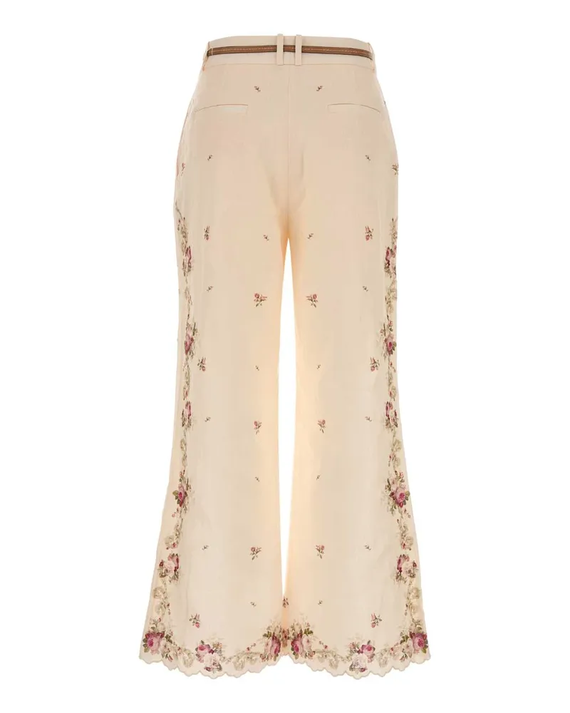 Zimmermann Women's Printed Linen Patience Pant Cream-Pinkrose Exterior: Pantaloni Cream/pinkrose Trousers Cream