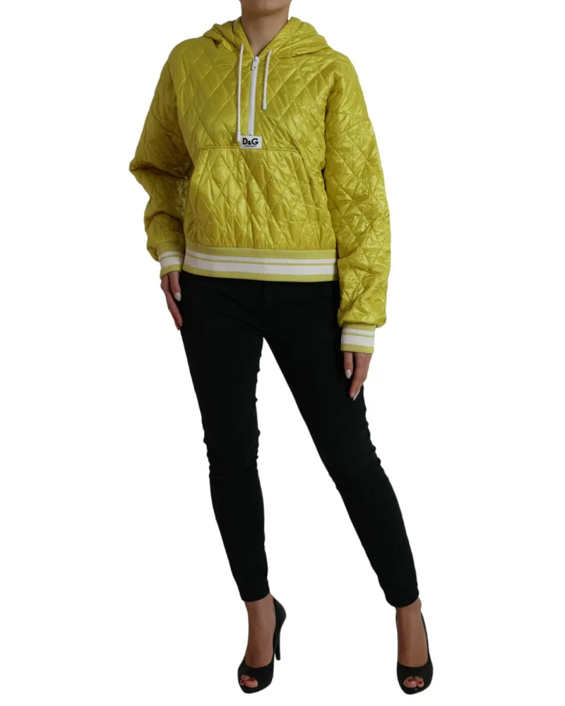 Dolce & Gabbana Women Yellow Nylon Quilted Hooded Pullover Jacket Clothing Yellow