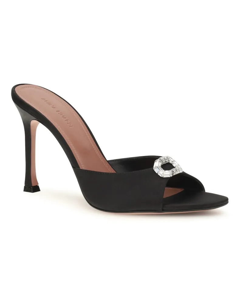 Amina Muaddi Women's Camelia Mule Sandals Black Satin+white Crystal Silk Buckle High Heel Shoes Black