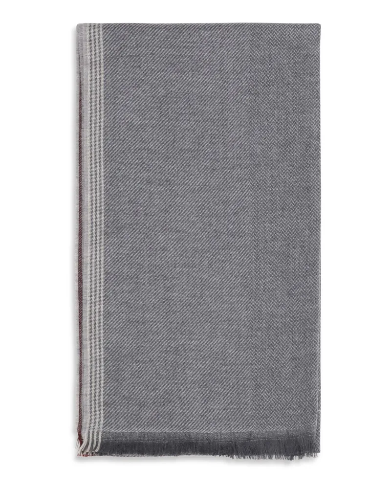 Brunello Cucinelli Men's Cashmere Scarf Grey-Burgundy Grey/burgundy Scarfs Gray