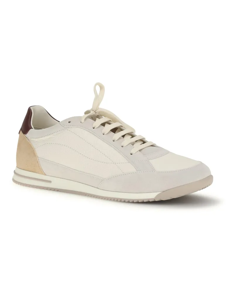 Brunello Cucinelli Men's Deer And Suede Sneakers Butter+bianco+naturale+baccanera Beige