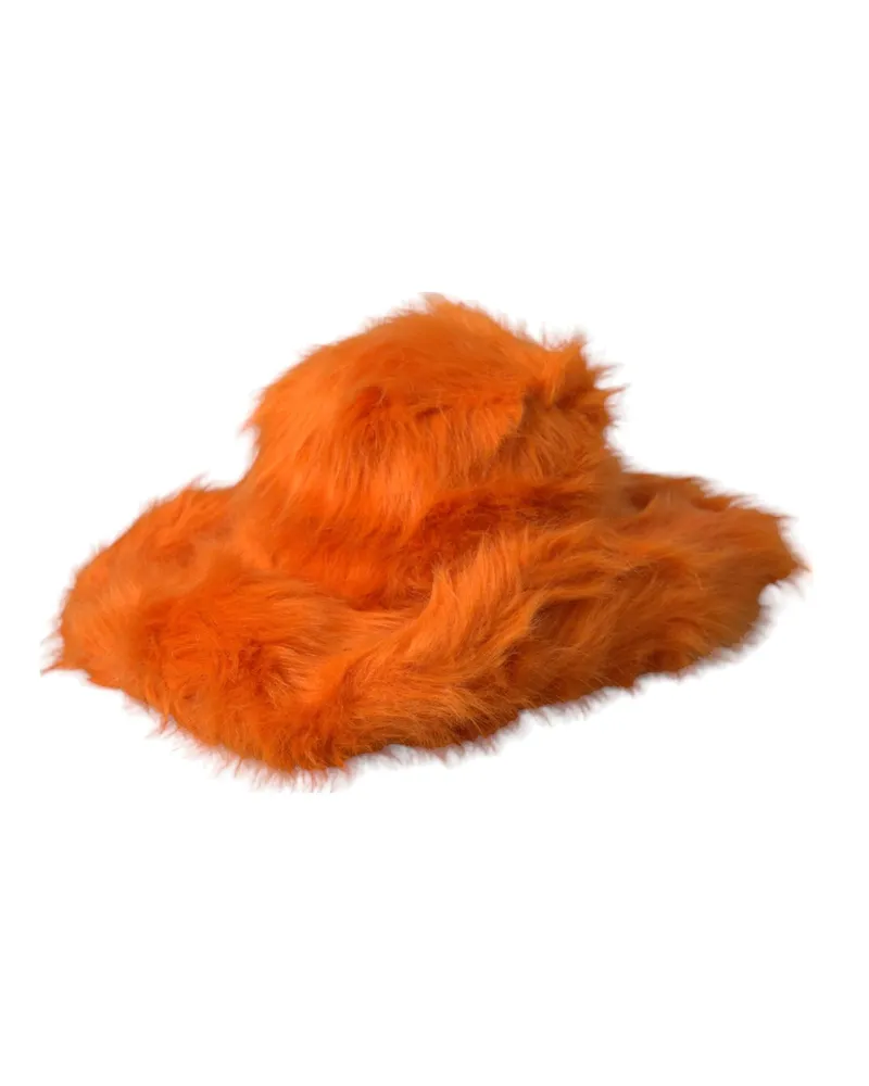 Dolce & Gabbana Women Orange Faux Fur Polyester Fedora Hat Orange