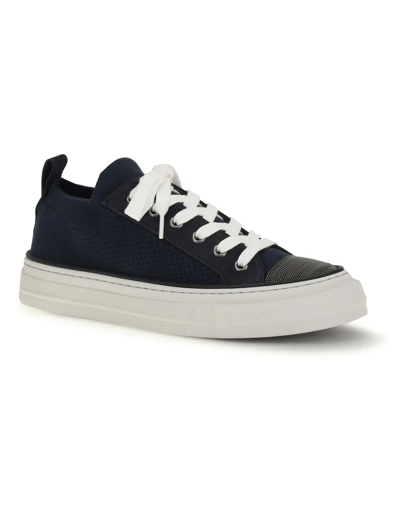Brunello Cucinelli Cotton Knit and Suede Sneaker — Navy Abisso
