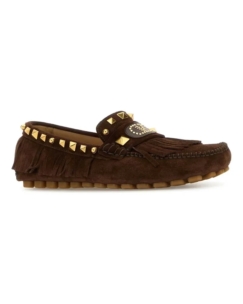 Valentino Garavani Women's Brown Split-Leather Plaster Caster Loafers Fondant Mocassini Brown