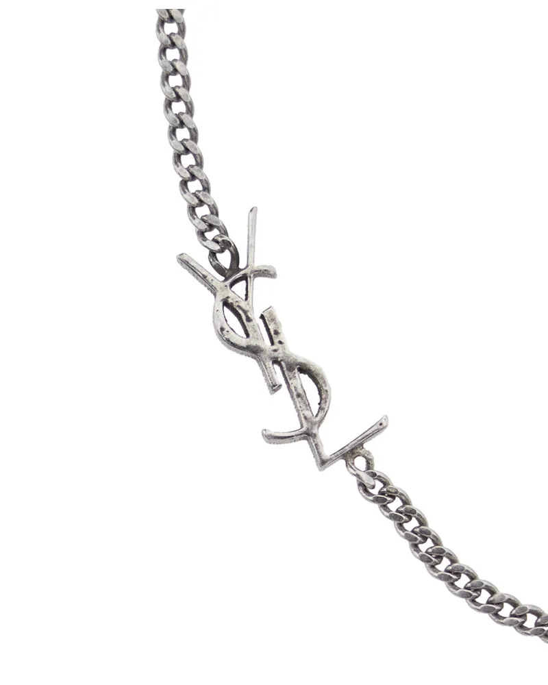 Saint Laurent Men's Bracelet Opyum Brass Metallic Bracelets Silver